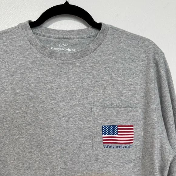 Vineyard Vines Long Sleeve Pocket Tee Men's Small Gray Flag Lacrosse Americana‎ - Picture 7 of 12